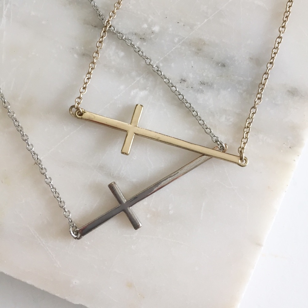 Silver and Gold Toned Cross Necklace Bundle